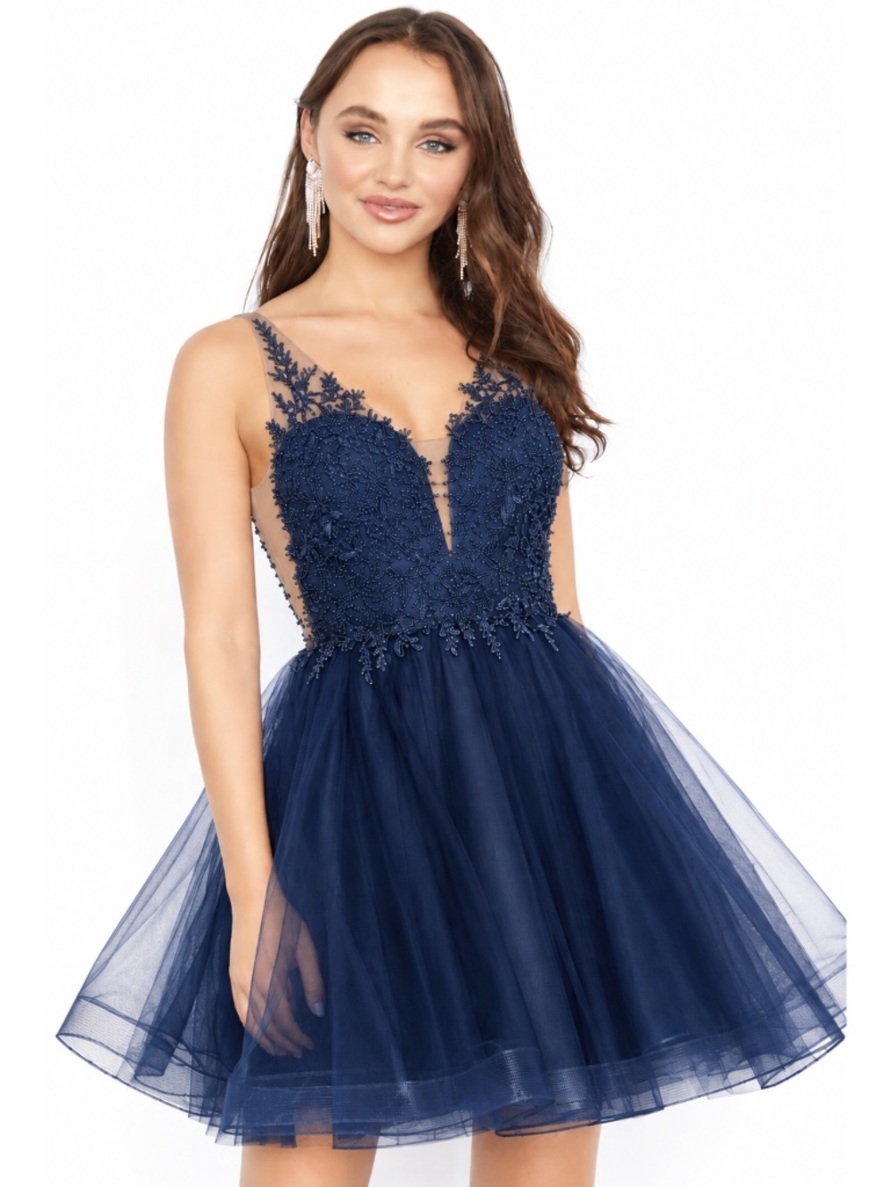Jolene Homecoming 19532 PZAZ Fit & Flare Mini Dress in Navy Sz. 14 NWT